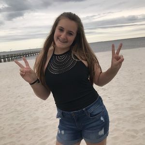 Black one piece swimsuit.